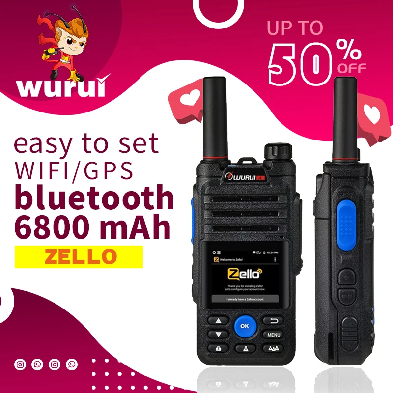 Wurui B5 Zello 4G walkie talkie poc двухсторонние радиостанции ham кнопочная телефонная связь профессиональный дальний телефон