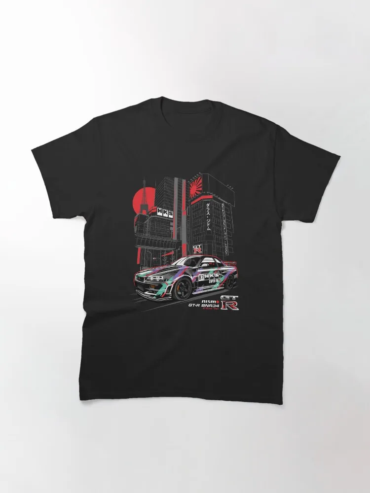 2026 new Round-neck short-sleeved racing car with urban architecture pattern street racing style casual Tee for both men women