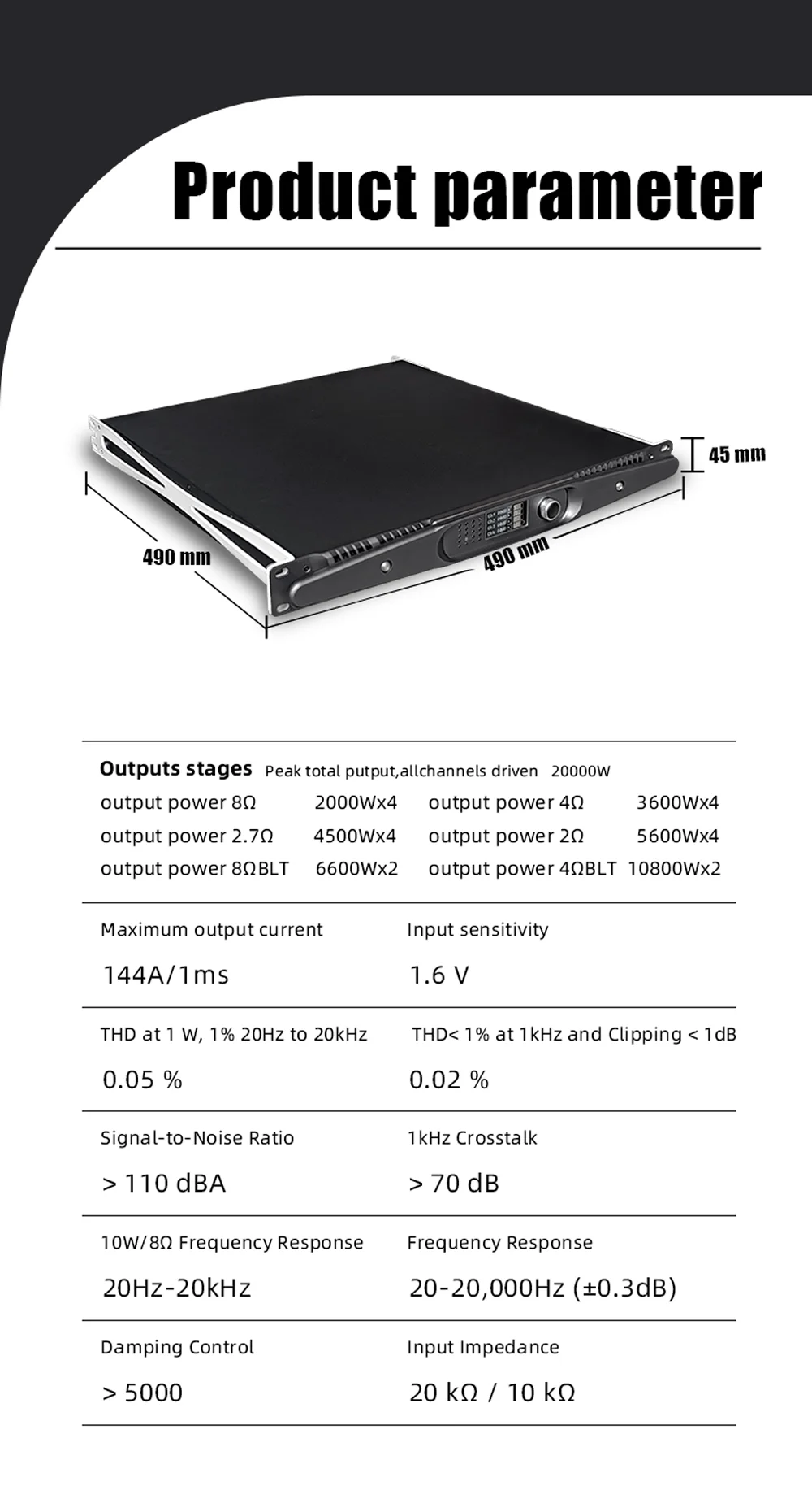 SenMicre PFA20K Professional Power Amplifier 4 Channel 4X2000W 8OHM DSP High Power Amp Electronics Digital Audio DJ Subwoofer