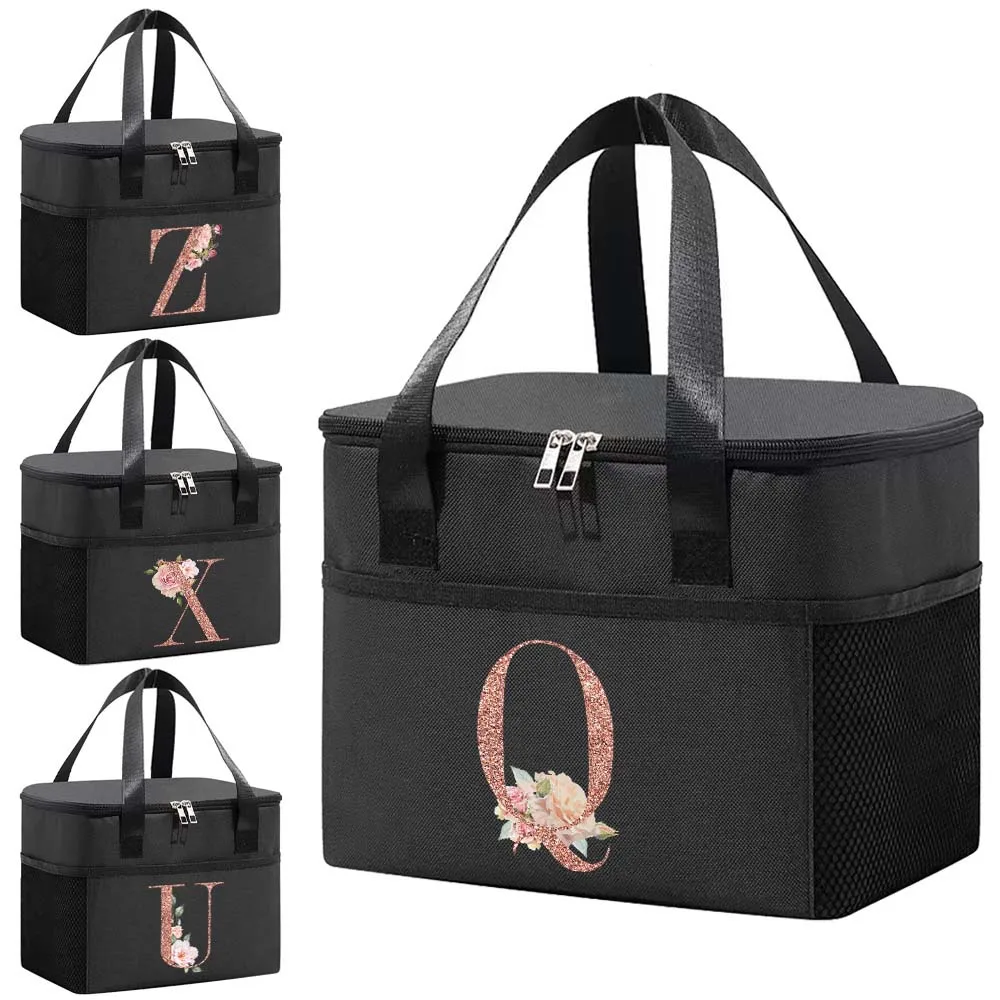 Cooler Bag Lunch Bags Waterproof Oxford Portable Zipper Thermal Bento Bags Print Rose Gold Series Insulated Camping Picnic Bag