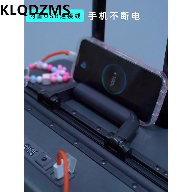 KLQDZMS Cabin Suitcase Front Opening Laptop Boarding Case USB Charging Interface Trolley Case 20"22"24" Aluminum Frame Luggage