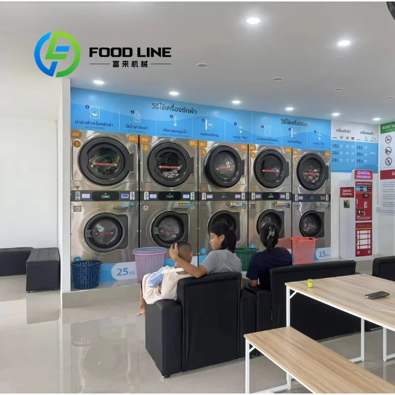 Commercial Coin Operated Stacked Washer Dryer 12kg 25kg for Hotel Laundromat Laundry Machine Token System Customize