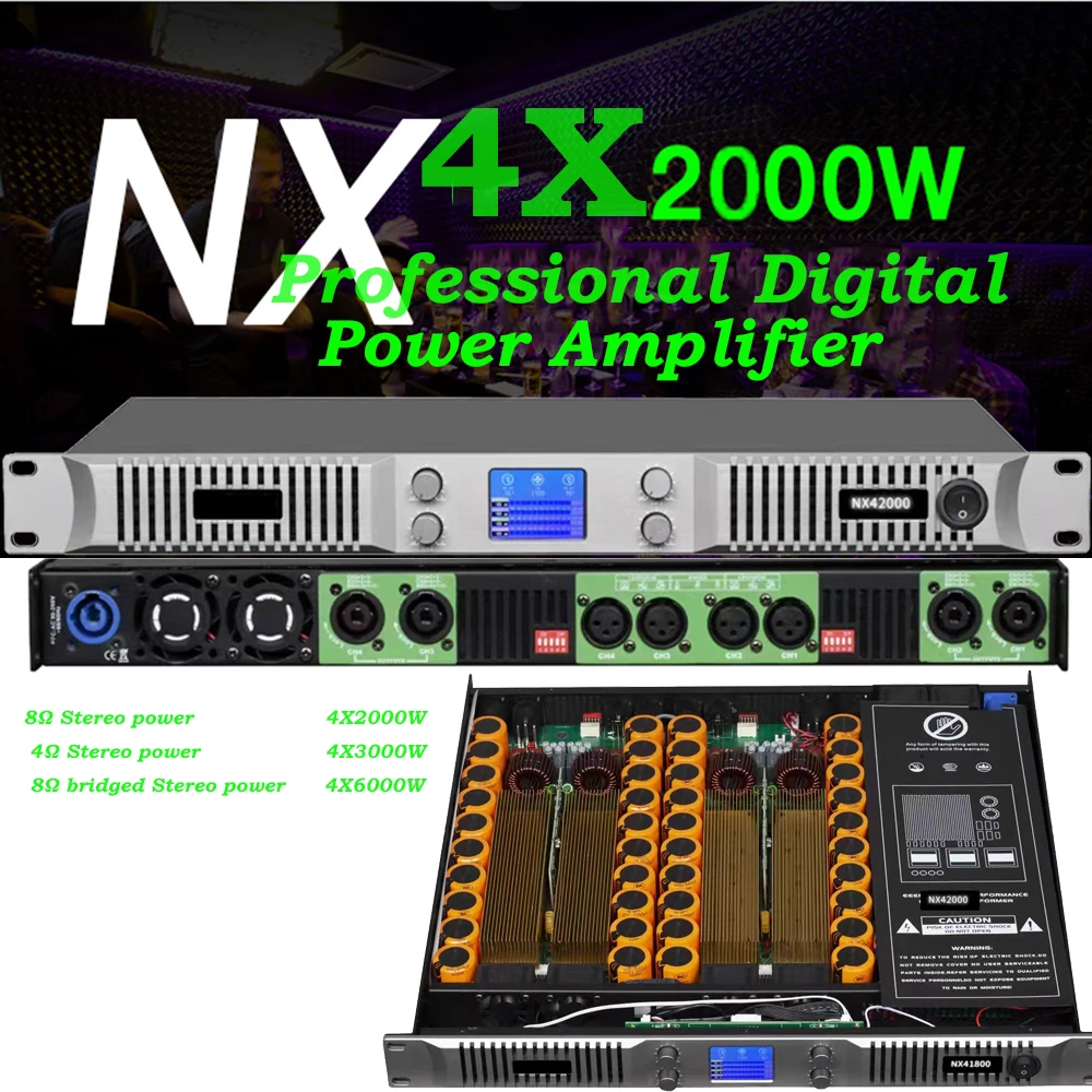 بولكيتسون NX42000 المهنية مكبر كهربائي رقمي 1U الفئة D 4 قناة عالية الطاقة أمبير الفرعية مكبر الصوت نظام المعدات