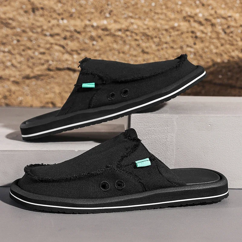 

Мужская обувь из парусины, новая летняя легкая дышащая мягкая повседневная обувь без шнуровки, модные пляжные лоферы для отдыха, мужская обувь