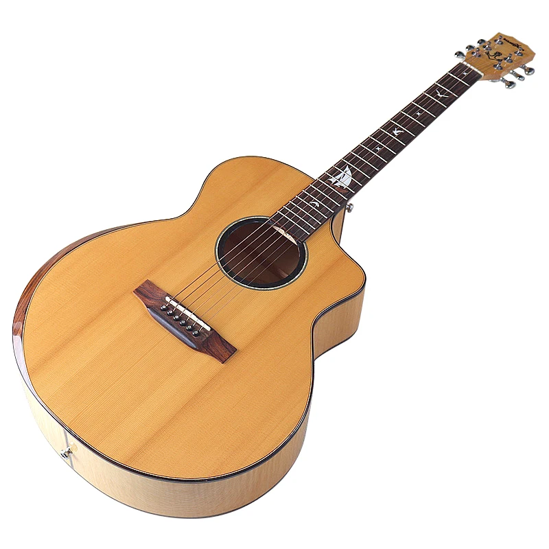 New Design 40 inch Acoustic Guitar Solid Spruce Wood Top 6 String Folk Guitar Flame Maple Back Good Handicraft