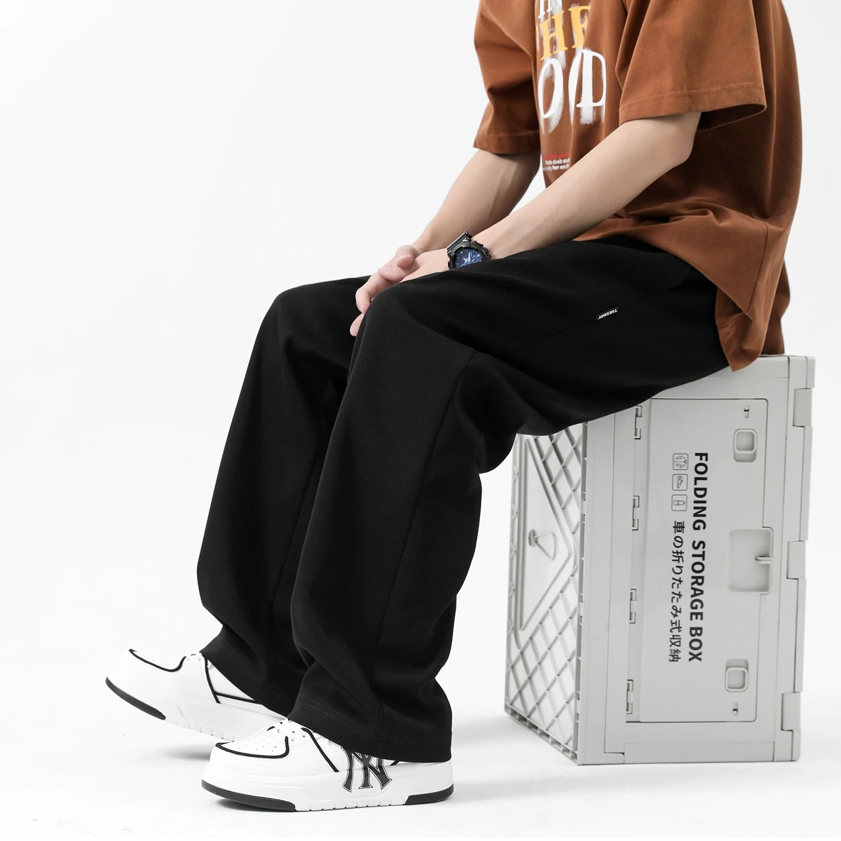 Pantaloni dritti da uomo stile Hong Kong coppia pantaloni larghi a nove punti pantaloni pantaloni casual tinta unita pantaloni sportivi Harem