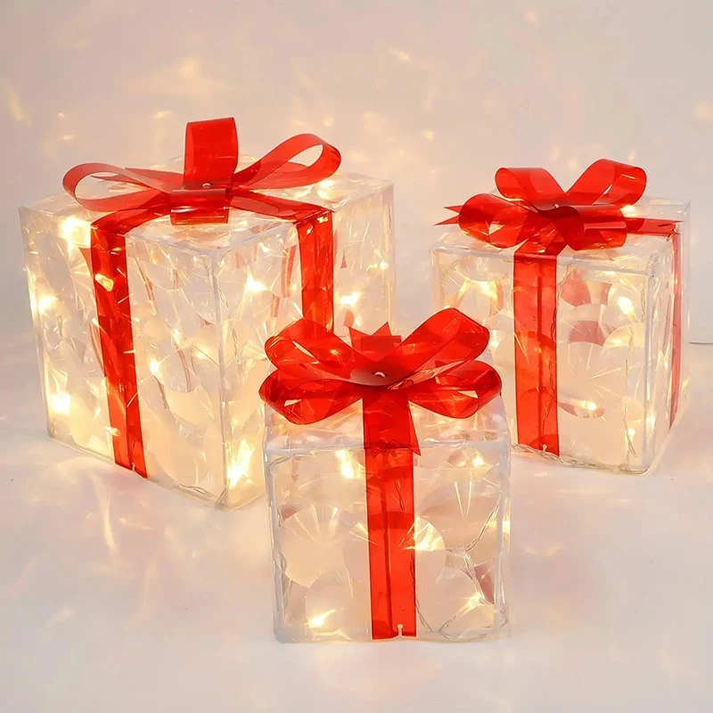 Christmas Glowing Gifts Box Decoration Ornament With Bow Lighting Box Outdoor Light Lighting Xmas 2024 Home Yard Decor