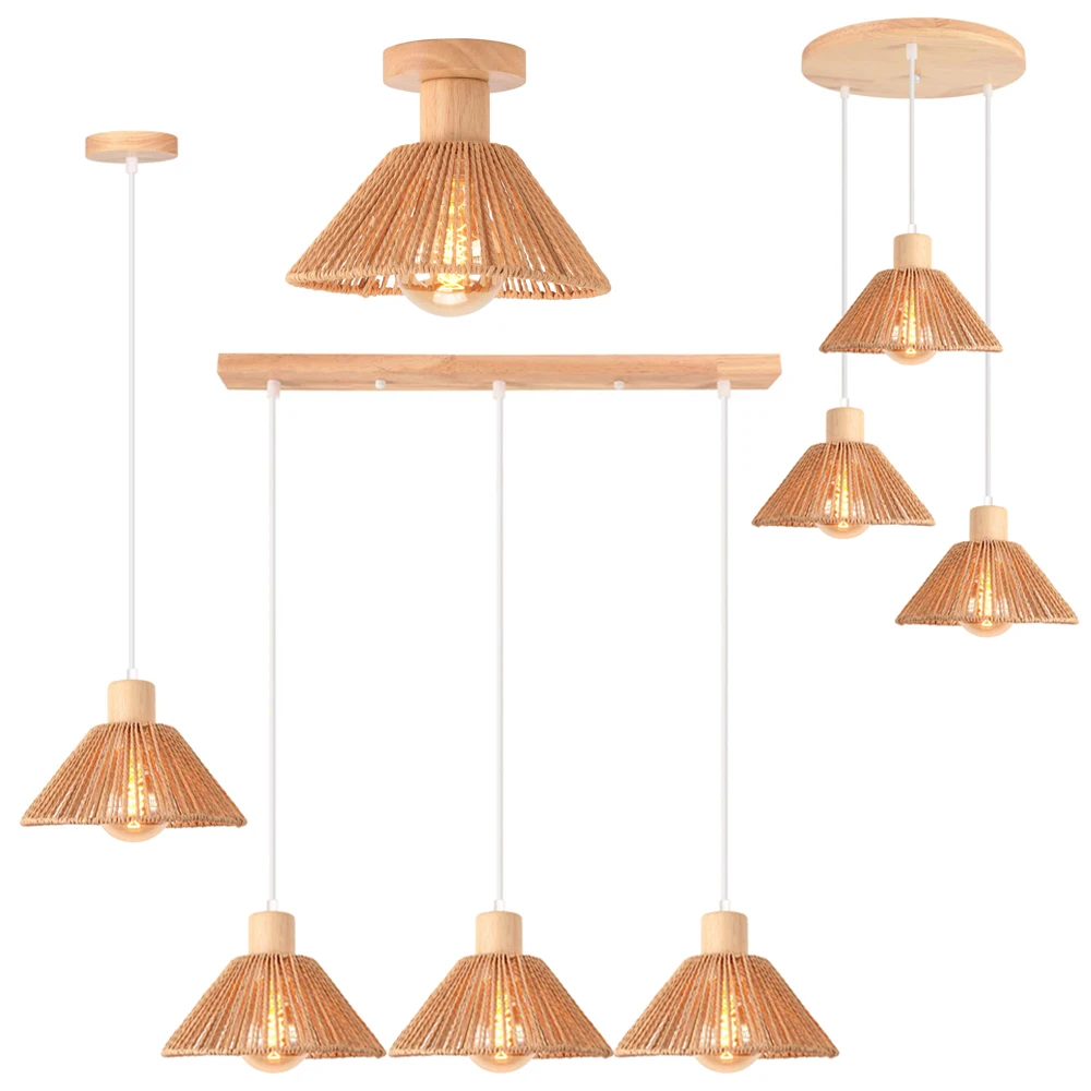 

1/3 головы в стиле бохо, пеньковая веревка, тканый подвесной светильник, абажур, винтажный промышленный подвесной светильник из ротанга, потолочная люстра, светильники