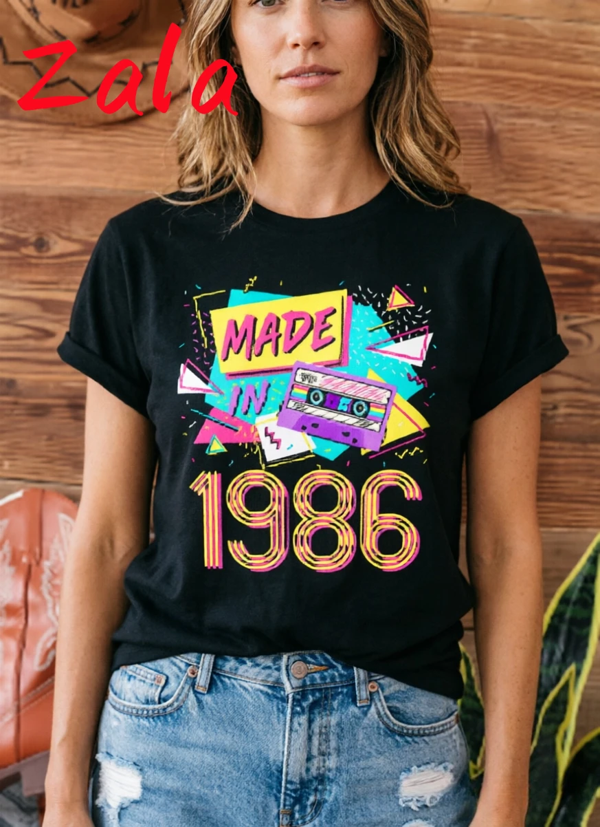Vintage Made in 1986 Women's T-shirt Retro 80s Men Tee Cassette Tape Birthday Gift Summer Casual Short Sleeved Women's Clothing