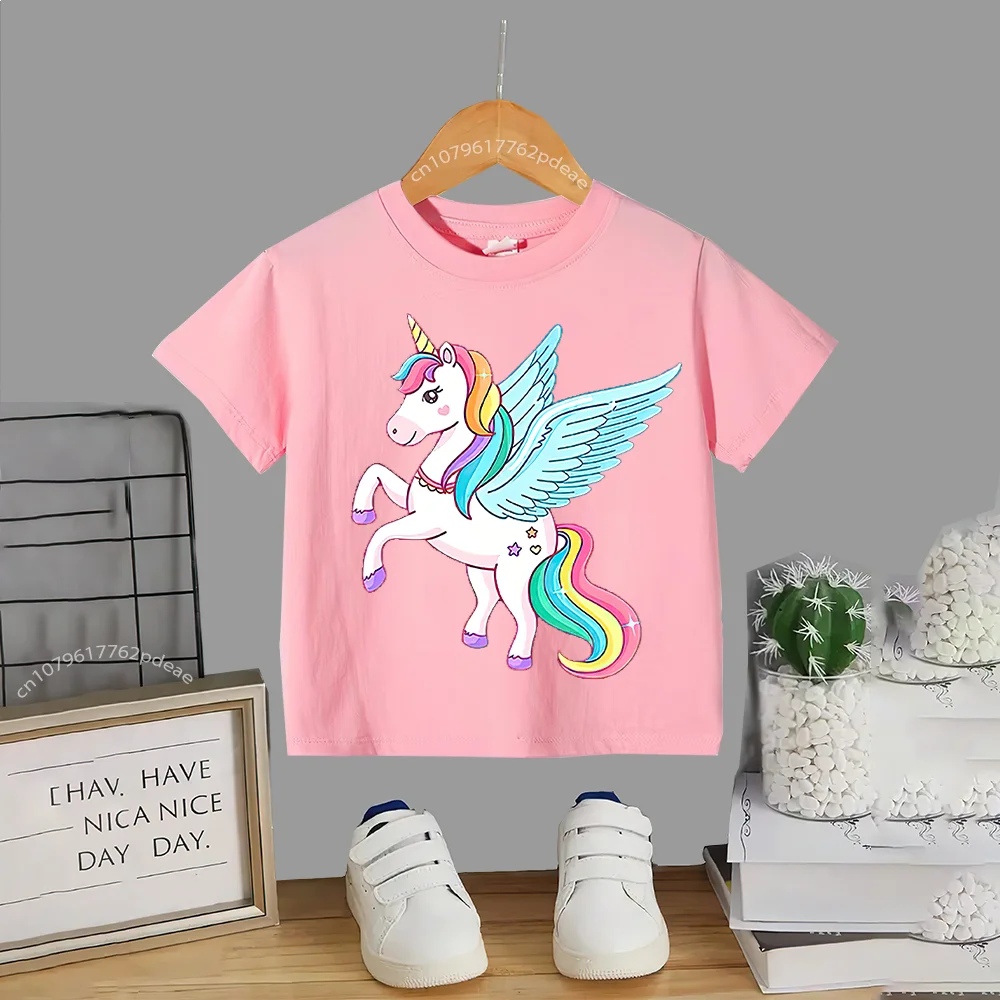 Kids summer Short sleeve cartoon pony pattern cotton pullover T-shirt Baby baby cotton boys girls casual crewneck top T-shirt to