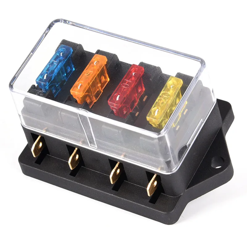 1 Set Car 4 Way Circuit Standard ATO Blade Fuse Box Block Holder 12V/24V+4 Way Fuse