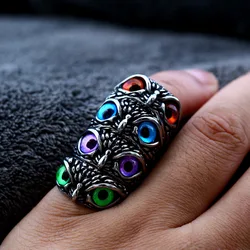 BEIER 2023 New Fashion 316L Stainless Steel Owl Ring Cute Women Ring Animal Ring Multi-Color Eyes Ring For Girl High Quality