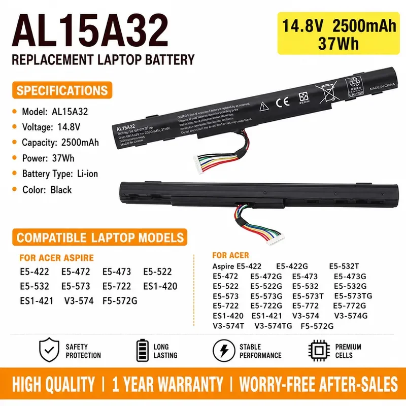 Applicable to Acer E5-473G 573G 553G 772G P257 N15Q1/C2 AL15A32 battery