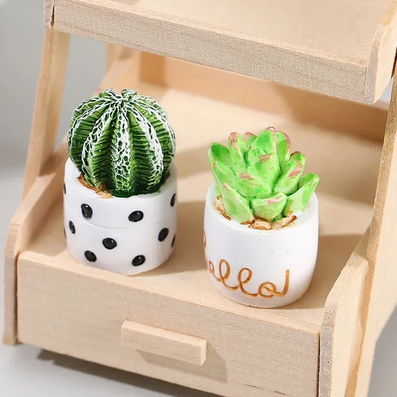 Mini Plant Pot Miniature Flower Vase Simulation Potted Plant 1:12 Dollhouse Resin Micro Ornament Doll House Furniture Home Decor