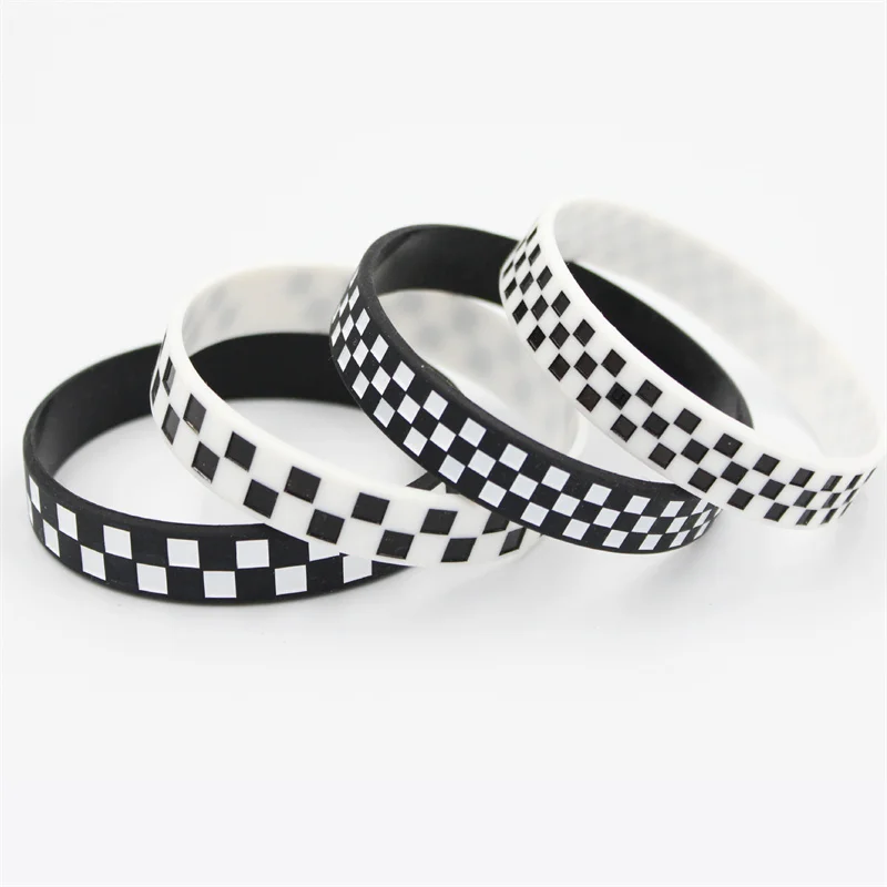 Plaid Checkered Silicone Bracelet Ink Filled Logo Bangle Adult Size