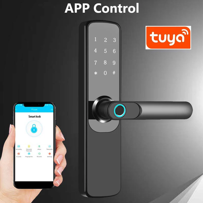 TUYA Smart Fingerprint Door Lock App Remote Control 9 Languages Voice Keyless WIFI Digital Touchscreen Lock NFC IP67 Waterproof