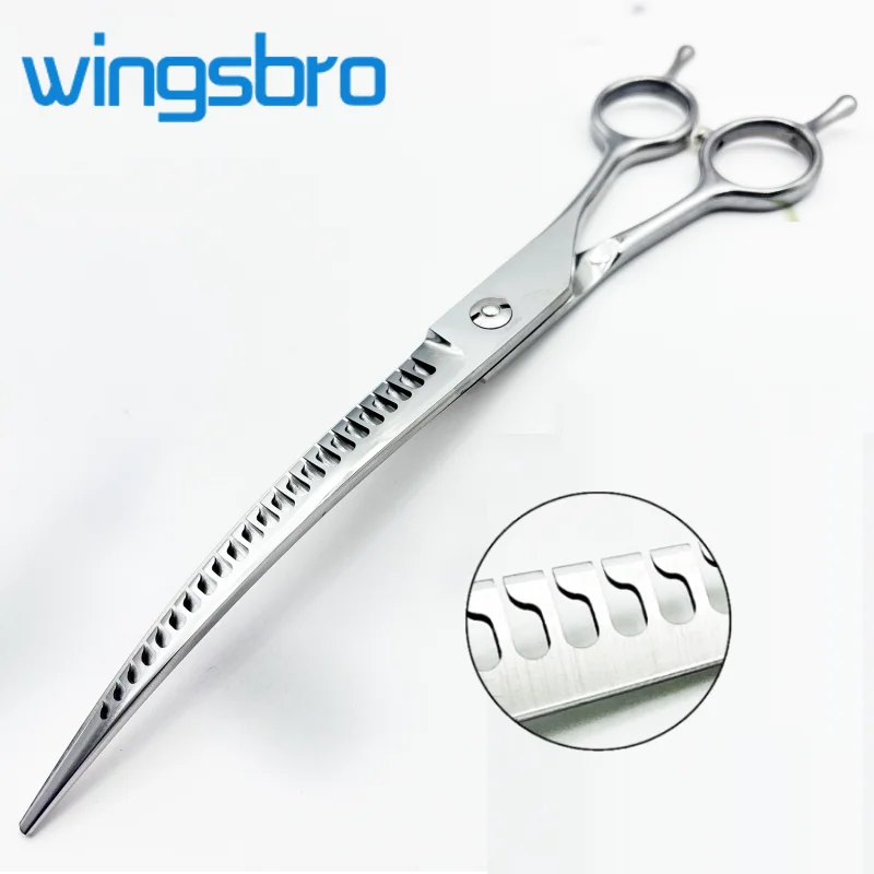 

wingsbro 8 inch dog curved shark scissors, pet grooming thinning scissors,dog grooming and hair trimming tool