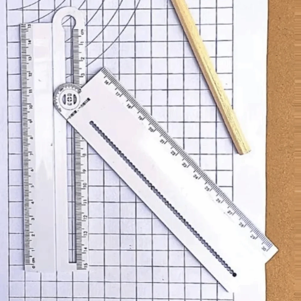 30cm Geometric Drawing Ruler White Measuring Tool Folding Geometric Ruler Manual Drafting Tool Circular Drawing Ruler School Use
