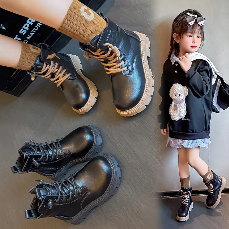 

Детские кожаные ботинки, простые сезонные туфли для мальчиков и девочек, утепленные короткие детские одинарные ботинки с подкладкой для детей 3–18 лет