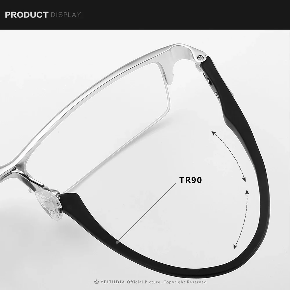 VEITHDIA نمط جديد موضة مكافحة الضوء الأزرق نظارات للقراءة TR90 نصف إطار عدسة البولي + 1.00 + 1.50 + 2.00 + 2.50 R8777 #4