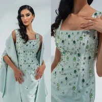Vestidos de fiesta de Arabia personalizados, chaqueta con cuentas de cristal verde, vestido de noche de lujo dividido, vestidos formales de fiesta de boda