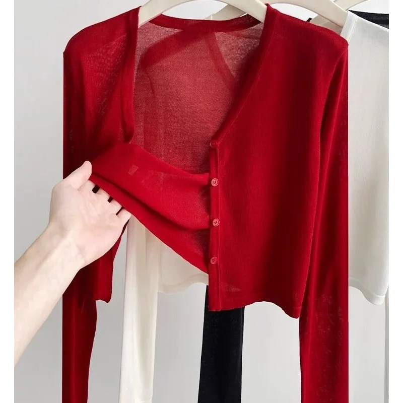 

plus Size Ice Silk oulder awl Women's Summer Outerwear UV Protection Air Conditioner Cover up Ele V-Ne Long Sve