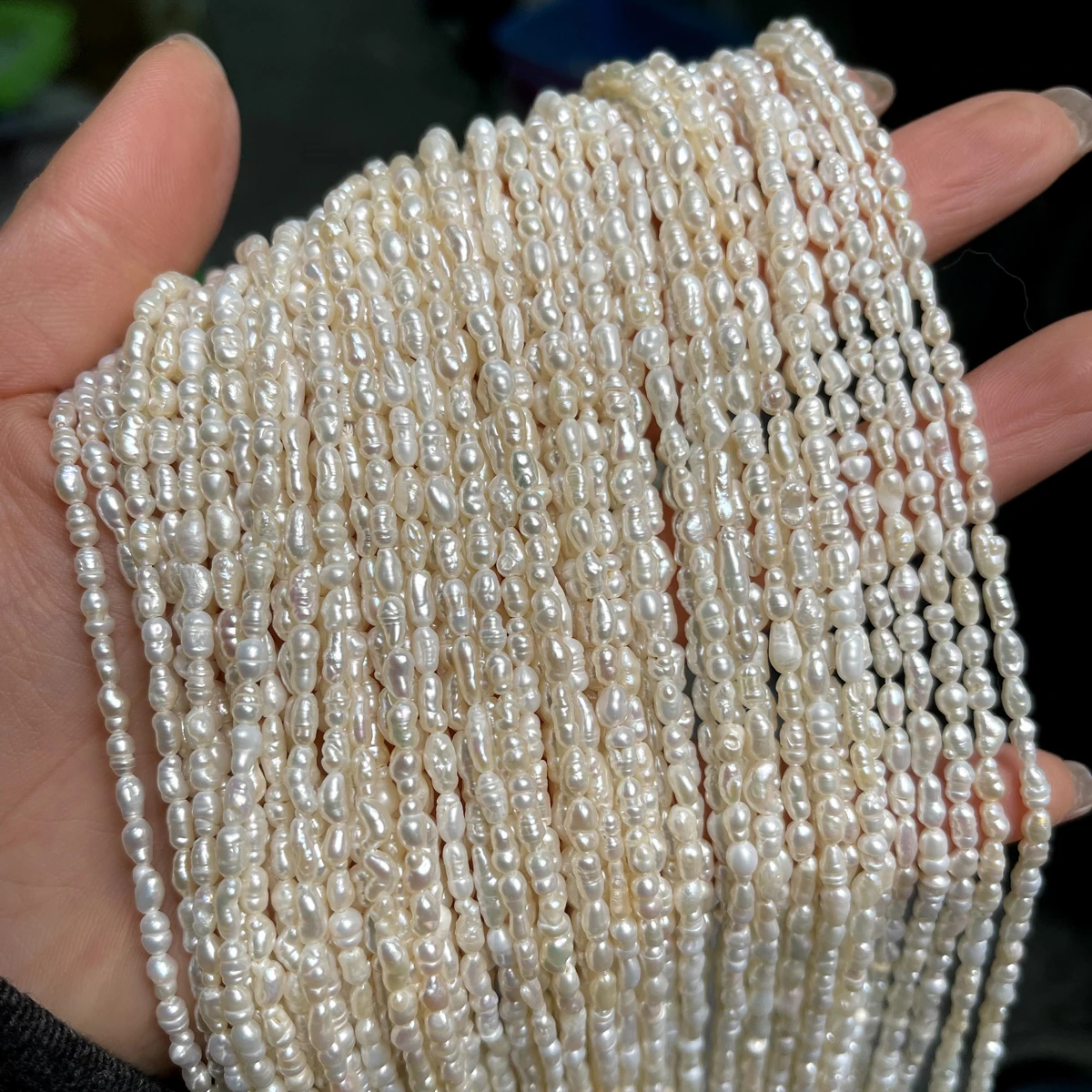 2-3mm Real Natural Freshwater Pearls Small Rice Shape Beads for Jewelry Making DIY Women Necklace Bracelet Accessories Flawed view 6