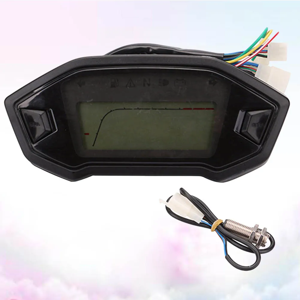 

12V Universal Motorcycle Speedometer Black LCD Digital Backlight Odometer Tachometer Fuel Level Display Fit 2 and 4 Cylinder