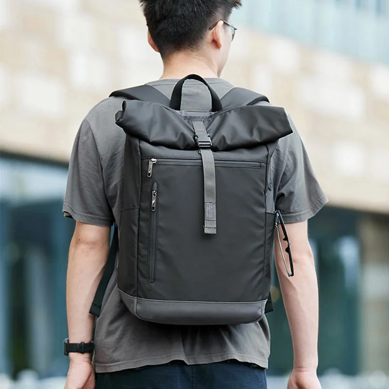 

Men's roll up backpack, simple and fashionable, niche roll up top computer travel backpack