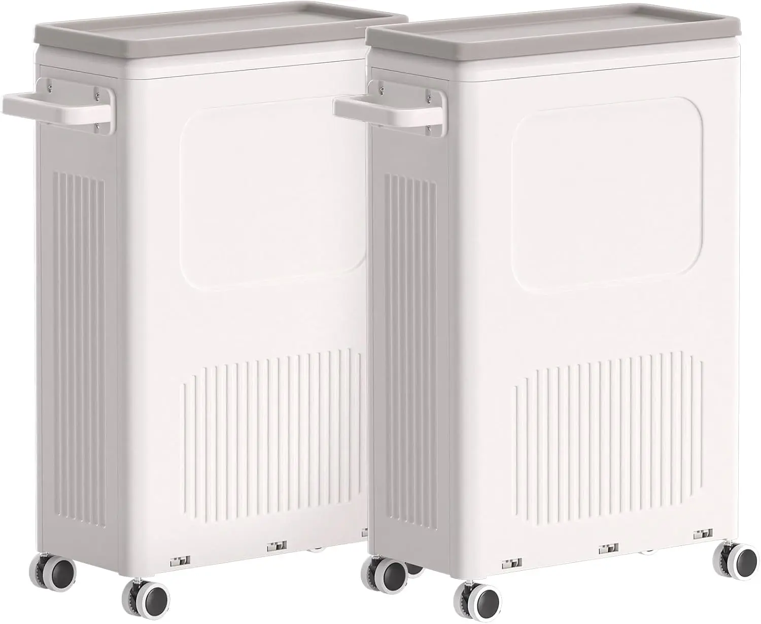 

Slim Laundry Hamper with Lid, 50L Plastic Tall Laundry Basket with Wheels, Compact Size for Narrow Space, Rolling Laundry Cart w