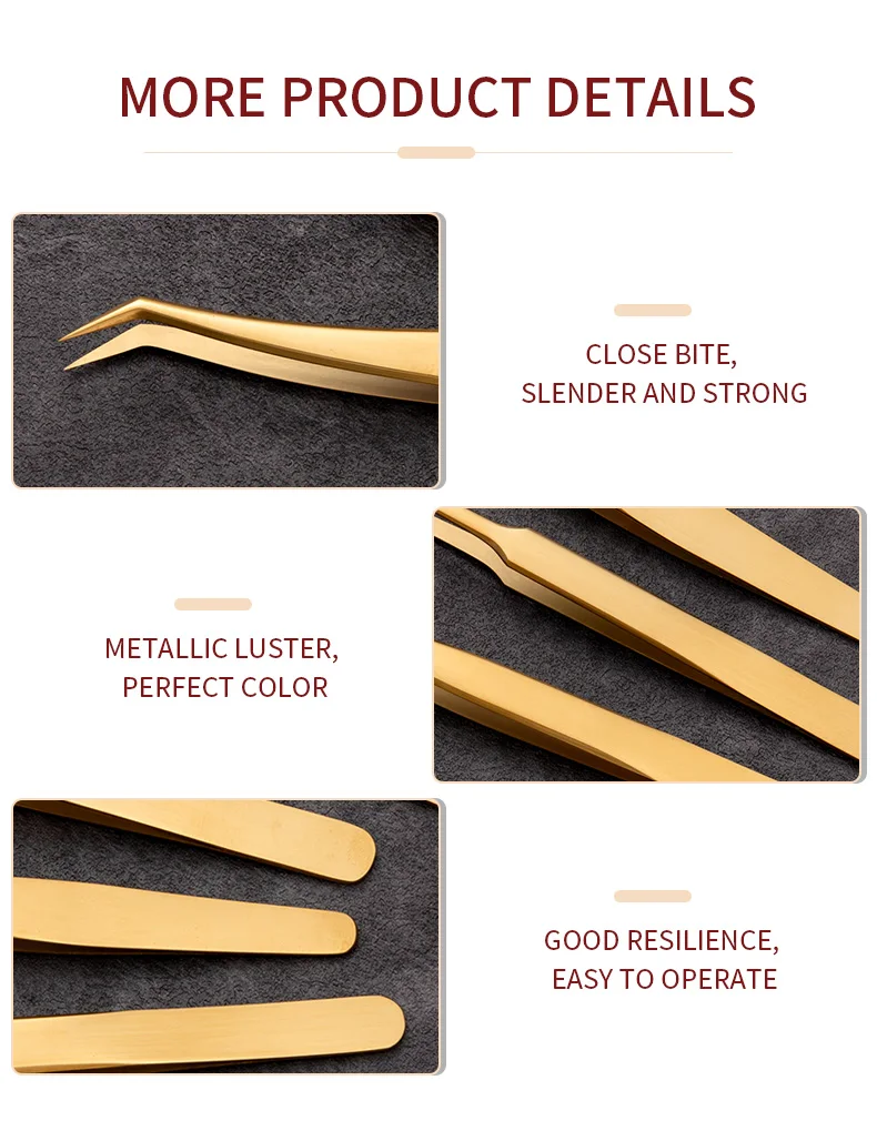 1PC Wimpern Pinzette Für Falsche Wimpern Verlängerung Lash Fan Augenbrauen Nail art Clip Zilien Gold Edelstahl Pinzette Make-Up-Tools – Detail 5