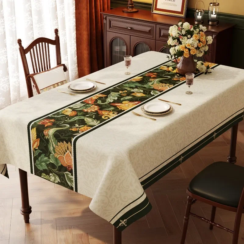 Retro PVC Table Cover Waterproof Oilproof Wipe Clean Floral Print Dining Table Cloth Stain Resistant Household Kitchen Table Pad