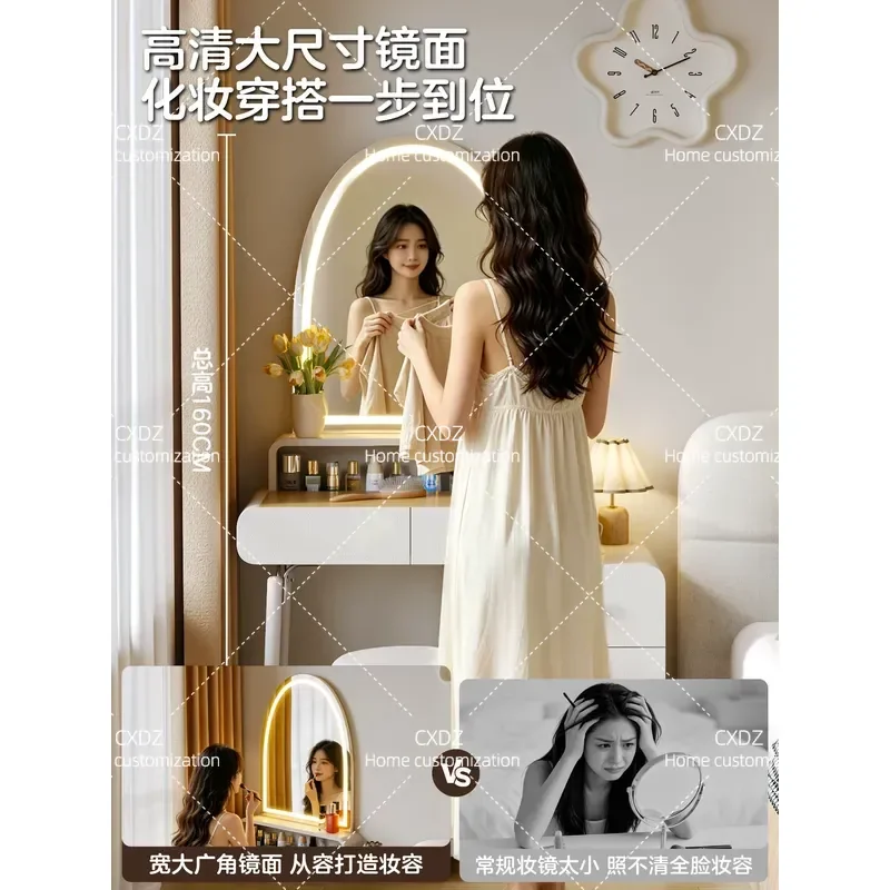 Cream wind dresser bedside table integrated makeup mirror bedroom simple modern small apartment desk makeup table 60cm