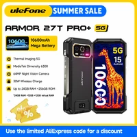 Ulefone Armor 27T Pro+ 5G Rugged Phone 10600mAh Android 15 Smartphone 50MP+64MP Night Camera 6.78" 120Hz 24GB+256GB NFC Mobile