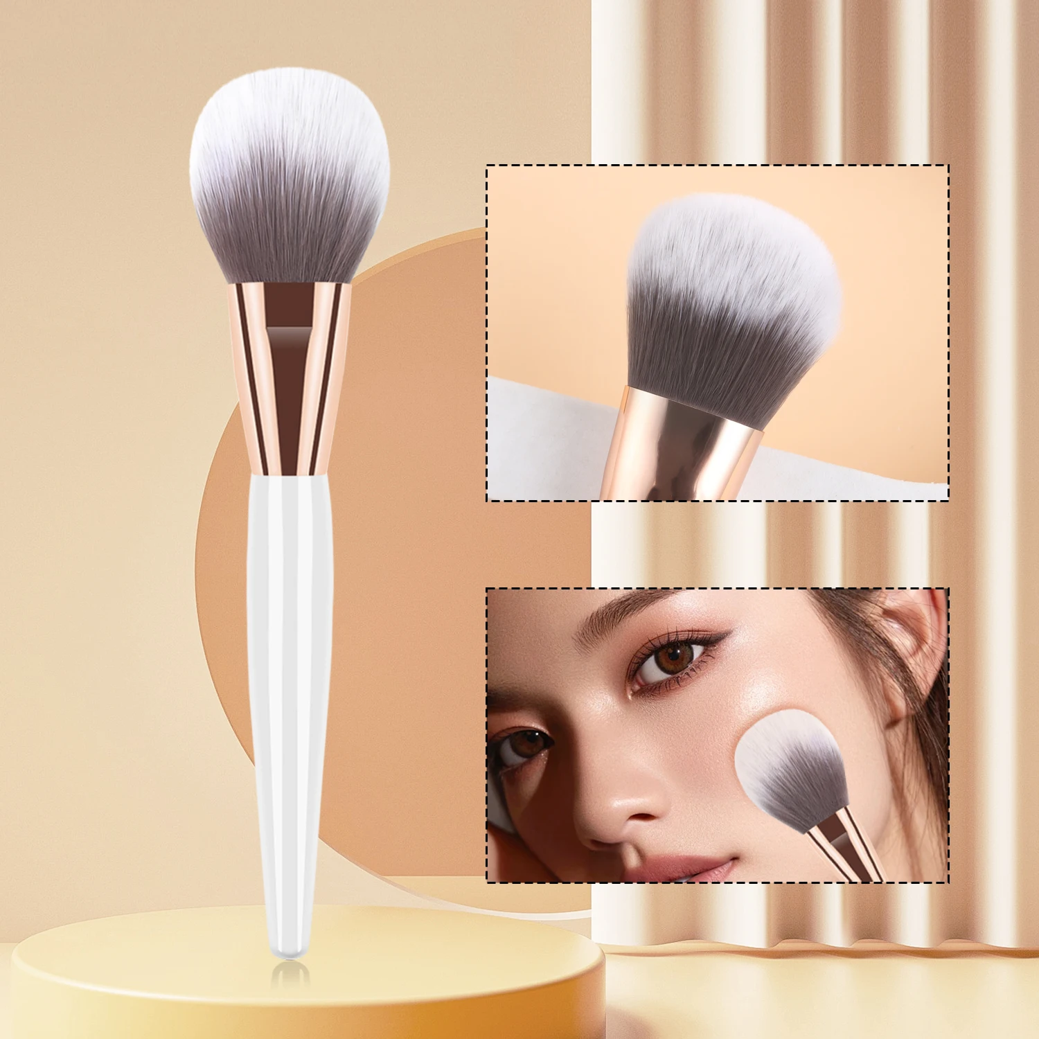 Blush Brush,1pcs	Wooden	Classic Round Fluffy Make facial makeup more delicate cream brush for Making Up Supply