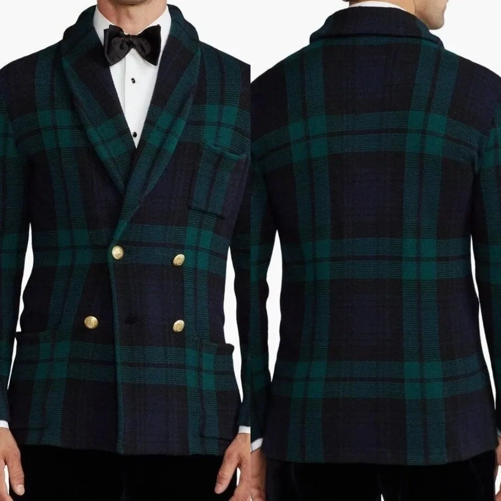 Plaid Checks Suits Men 2Pieces Sets Prom Blazers Double Breasted Shawl Lapel Customized Man Banquet Business Party Groom Tuxedos