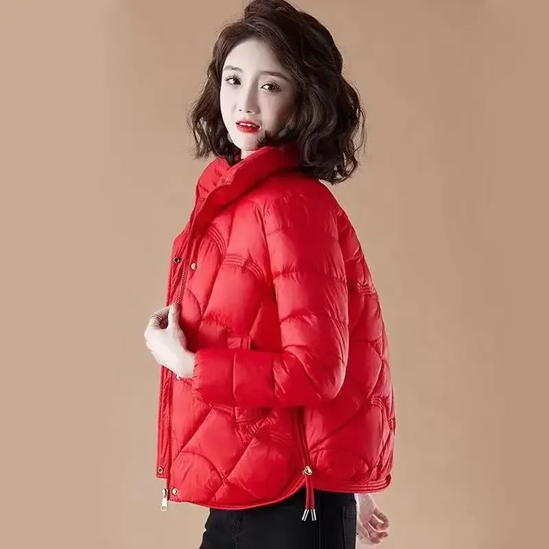 Short Duck Down Thick Padding Red Jackets for Women Woman Coat Quilted Padded Cropped Luxury Cheap Clothes Youth High Quality