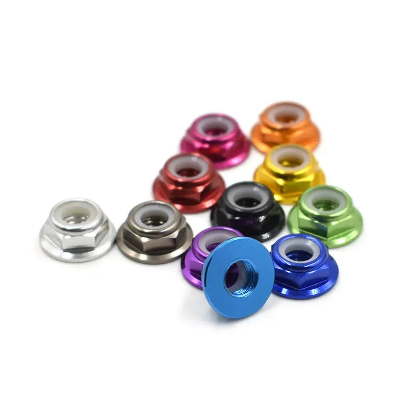 10/5pcs Colourful flange Aluminum nuts M2 M3 M4 M5 M6 M8 Nylon Hex Insert Lock Nut Locknuts self-locking Nut for RC Model Parts