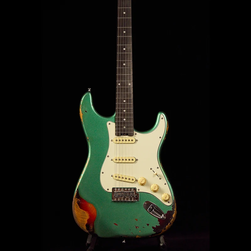 KGD Matte Retro Electric Guitar Single Tremolo Metal Green 3TS Carbon Roasted Maple Neck Rosewood Fingerboard Mahogany Body SSS Pickups Free Shipping