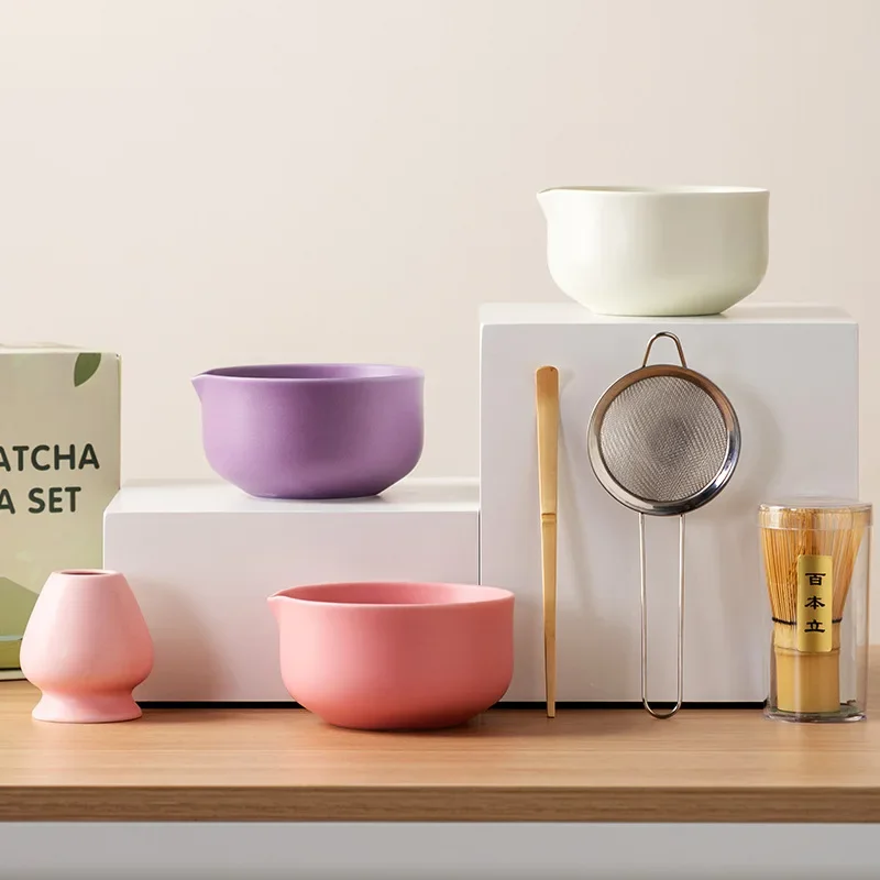 

5/8 Piece Matte Finish Matcha Bowl with Gift Box - Includes Hakuhon-style Bamboo Whisk & Tools for Traditional Tea Whisking