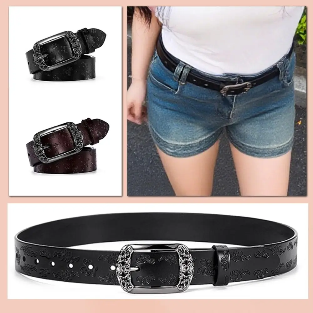 Fashion Alloy Pin Buckle Carved Waist Belt Harajuku Chic PU Leather Belt Vintage Y2K Jeans Belts For Women