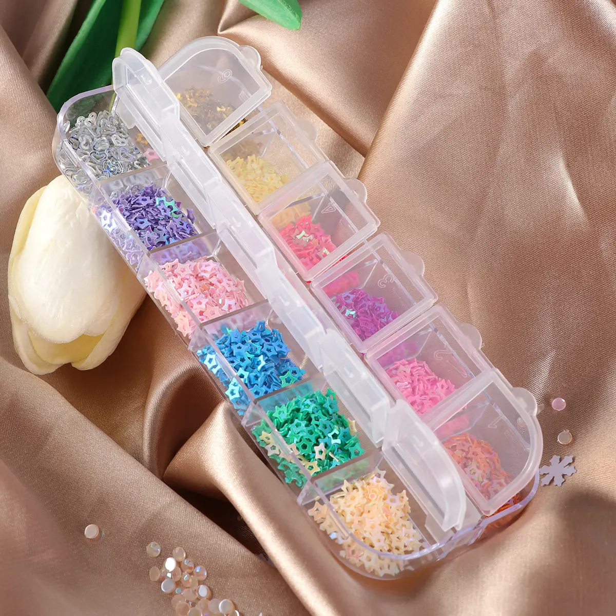 12 Slots Colorful Star Nail Stickers for DIY Nail Art Easy Apply Self Adhesive Decals for Christmas Halloween Birthday Party