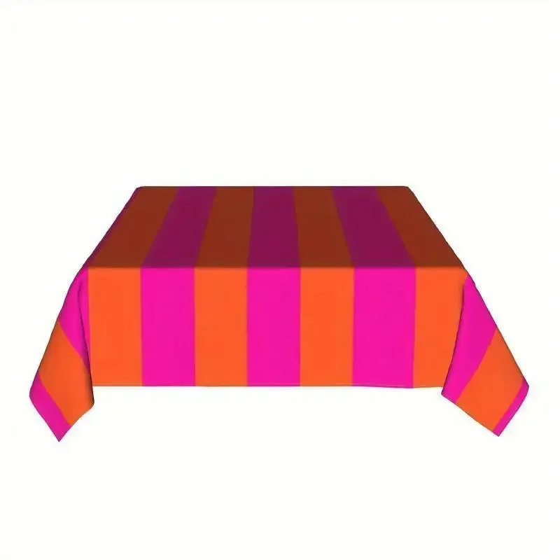 1 PC, quality tablecloth, 1 piece - bright hot purple and burnt orange stripes - machine washable, wrinkle-freexzj
