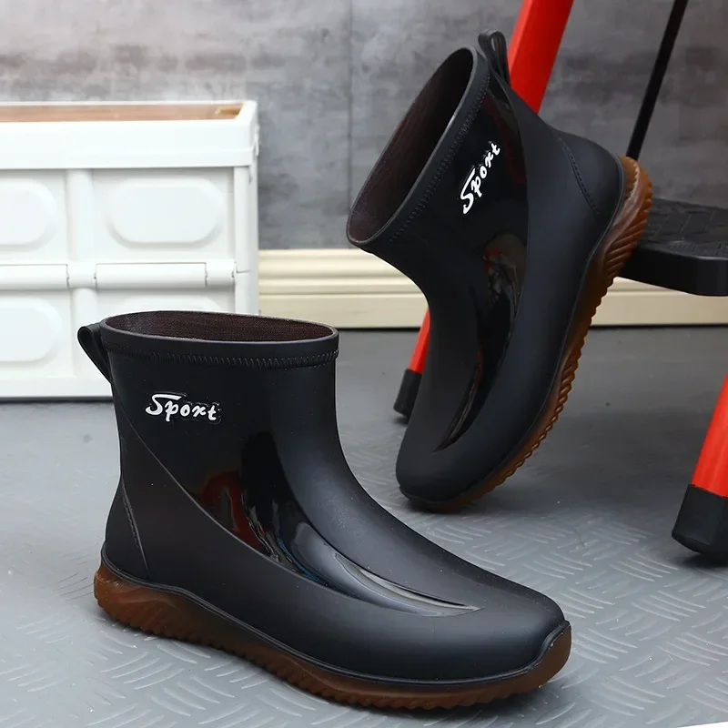 Black Men\'s Shoes Fashion Mens Rain Boots 2024 New Anti-slip Wear-resistant Outdoor Waterproof Shoes Zapatos Para Hombres