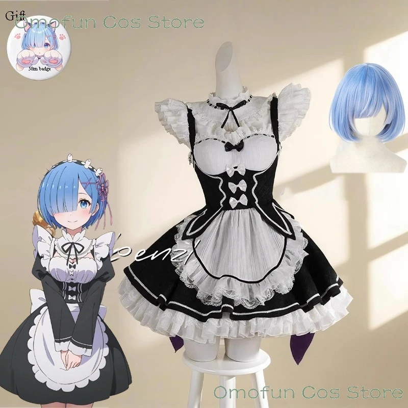 Re: 0 Rem Remu Cosplay Dress Cat Maid Outfits Blue Style Costumes Wig Wife-san Coreful Figure Same Style Suit Halloween Women