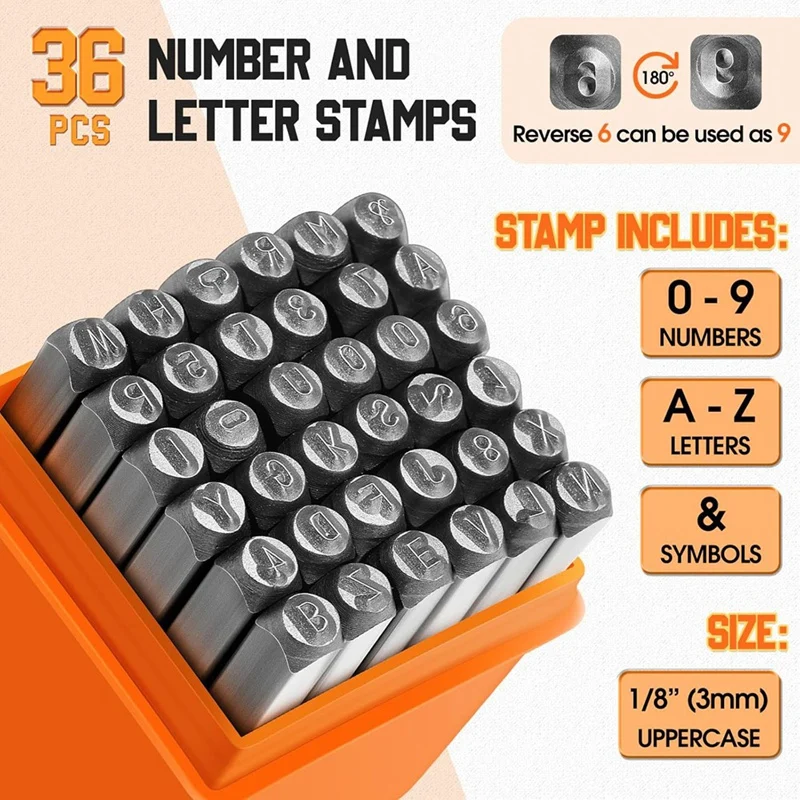 36 Pcs Steel Metal Stamping Set 1/8 Inch(3Mm) With 50 Pcs Aluminum Plant Label, Steel Number And Letter Stamp Tool Kit