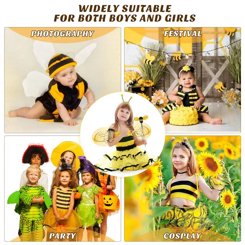 1 Set Carnival Stage Performance Cosplay Party Bee Wings Headband Wand Bee Costume Props Bee Cosplay Costume for Girls Kids Boys