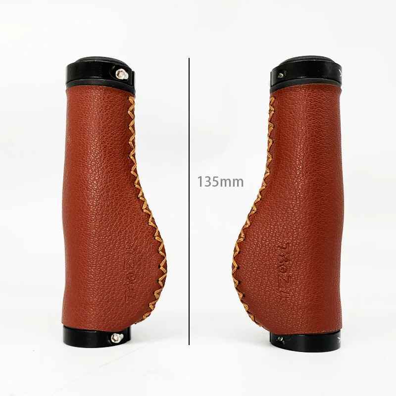 TAOZIK TG001 135 MM Vintage Alloy Clamps BG Ergonomics Brown Leather Handlebar Bicycle Grips