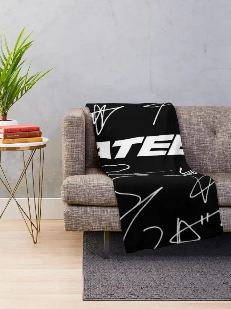 ATEEZ - Logo + autographs (black) Throw Blanket blankets ands valentine gift ideas Large Blankets