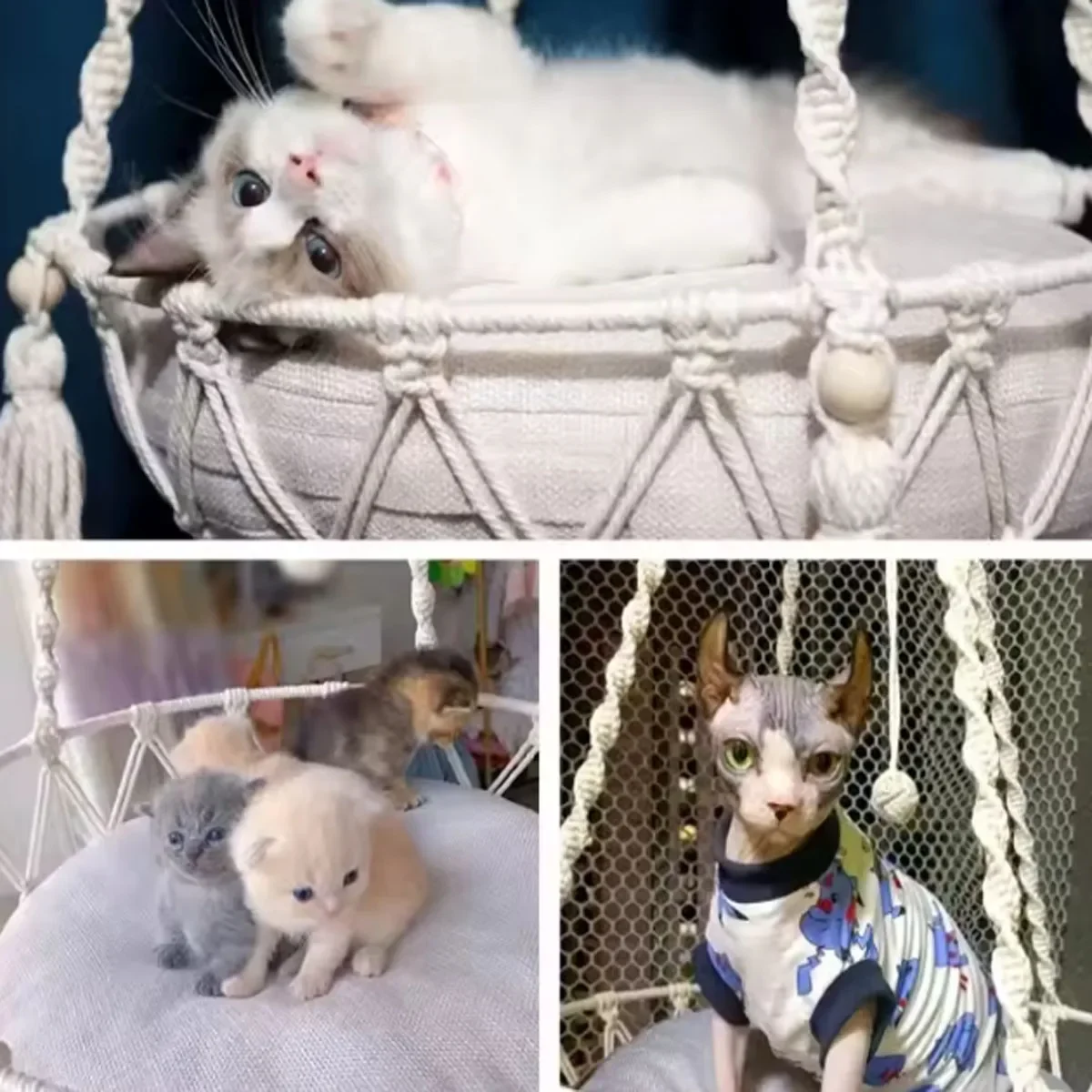 New Pet Hammock Cat Swing Hand Woven Cotton Rope Cats Hanging Basket Kitten Hanging String Den Indoor Pend Nest Pets Supplies